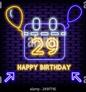 29th Happy Birthday 29 Year old Neon signboards. Bright signboard. Light art. Stock Vector