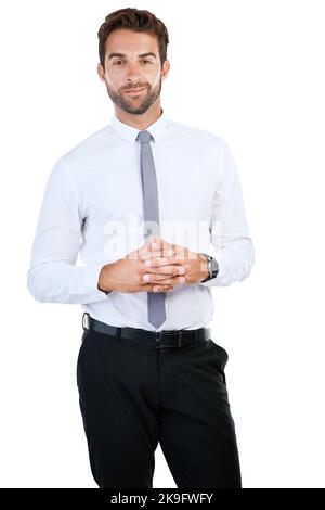 The way to succeed in business is to be determined. Studio shot of a handsome young businessman posing against a white background. Stock Photo