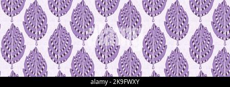 Gender Neutral Purple Foliage Leaf Seamless Raster Border. Simple 