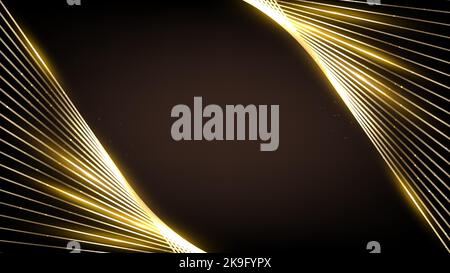 Abstract template golden lines pattern decoration with gold glitter and lighting effect isolated on black background luxury style. Vector illustration Stock Vector