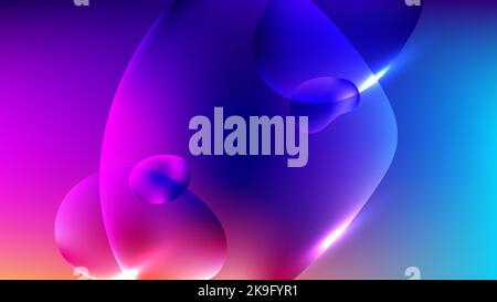 Abstract liquid bubbles vibrant gradient shapes on blue and pink background with lighting effect. Vector illustration Stock Vector
