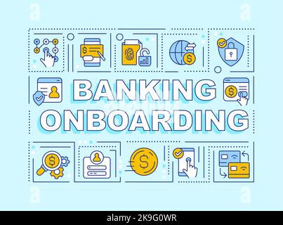Banking onboarding word concepts turquoise banner Stock Vector