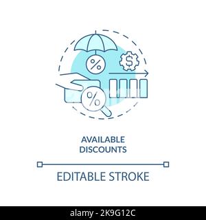 Available discounts turquoise concept icon Stock Vector