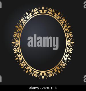 Floral gold border. Oval golden frame with wild flowers and tulips. Round frames vector. Stock Vector
