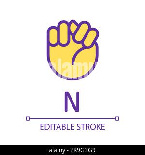 Letter N sign in ASL pixel perfect RGB color icon Stock Vector