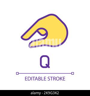 Sing for letter Q in ASL pixel perfect RGB color icon Stock Vector