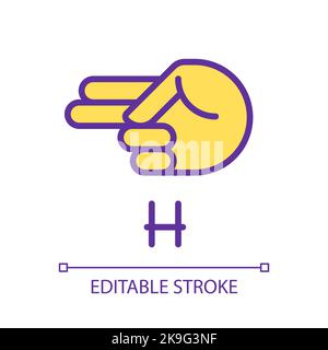Signing letter H in ASL pixel perfect RGB color icon Stock Vector