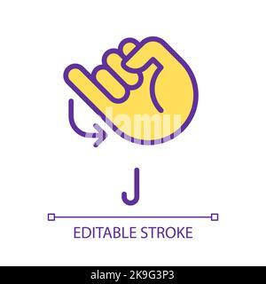 Letter J sign in ASL pixel perfect RGB color icon Stock Vector