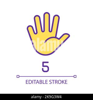 Digit five in American sign language pixel perfect RGB color icon Stock Vector