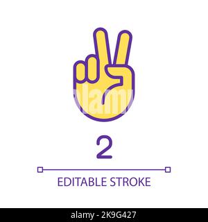 Signing digit two in ASL pixel perfect RGB color icon Stock Vector