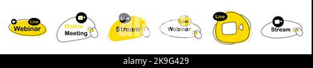 Live Webinar Label Set. Stream and meeting emblems Stock Vector