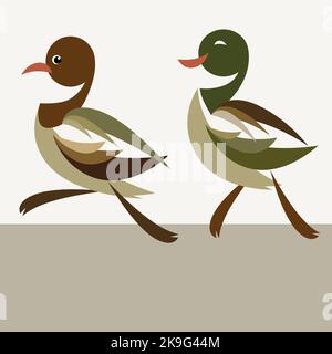 The two ducks are walking. Easy editable layered vector illustration. Wild Animals. Stock Vector