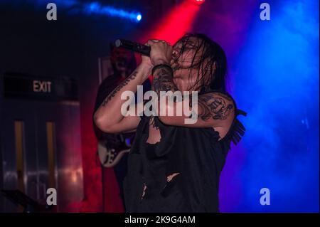 The Filipino band, Band@Work, plays a Halloween show at The Hard Rock Cafe, Phnom Penh, Cambodia. © Kraig Lieb Stock Photo