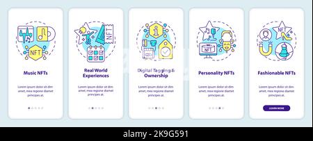 Trends in NFT space onboarding mobile app screen Stock Vector