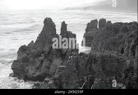 1963, historical, rock formations at the Atlantic ocean on the Antrim ...