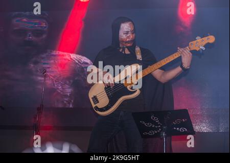 The Filipino band, Band@Work, plays a Halloween show at The Hard Rock Cafe, Phnom Penh, Cambodia. © Kraig Lieb Stock Photo
