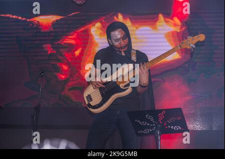 The Filipino band, Band@Work, plays a Halloween show at The Hard Rock Cafe, Phnom Penh, Cambodia. © Kraig Lieb Stock Photo