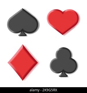 Set of 3d card suit icons in black and red. vector illustration isolated design Stock Vector