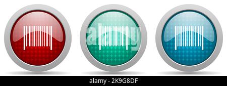 Barcode vector icon set, glossy web buttons collection Stock Vector