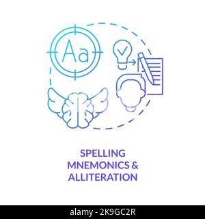 Spell mnemonics, alliteration blue gradient concept icon Stock Vector