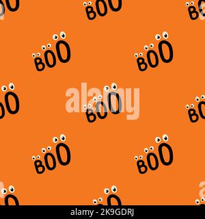 Halloween seamless pattern with Boo with eyes illustration in orange color Stock Vector