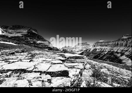 Sedimentary rock outcrop along Logan Pass trail in Glacier National Park, Montana.  Stock Photo