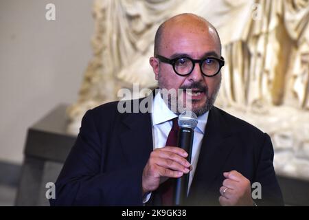 Gennaro Sangiuliano, new Italian Minister of Culture visiting the Archeolocic Musium of Naples Stock Photo