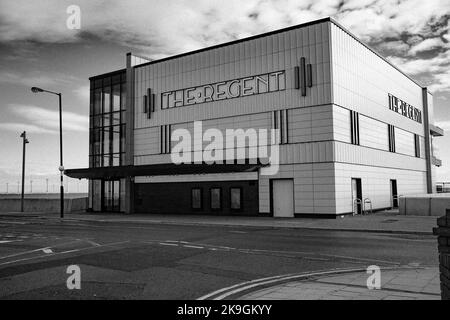 A grayscale shot of the new regent cinema in Redcar sea front ,Teesside Stock Photo