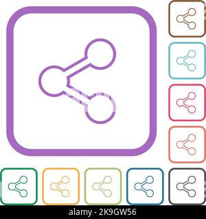Share outline simple icons in color rounded square frames on white background Stock Vector