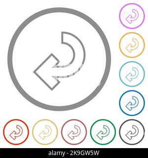 Return arrow outline flat color icons in round outlines on white background Stock Vector