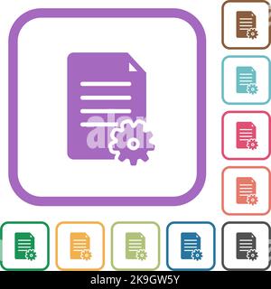 Document setup solid simple icons in color rounded square frames on white background Stock Vector