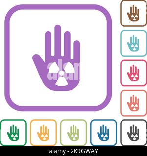 Hand shaped uranium sanction sign solid simple icons in color rounded square frames on white background Stock Vector