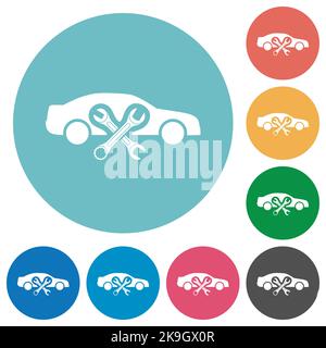 Car repair workshop solid flat white icons on round color backgrounds Stock Vector