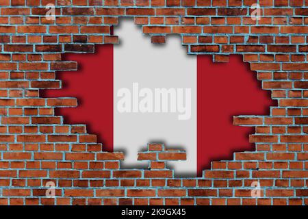 3D Flag of Peru behind the broken old stone wall background Stock Photo ...
