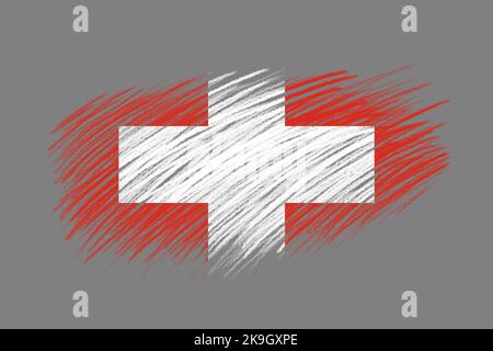 3D Flag of Switzerland on vintage style brush background Stock