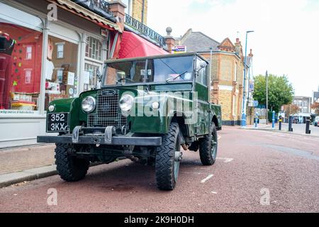 London- October 2022: WW2 model Land Rover parked on street in south ...