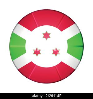 Round icon with flag of Burundi. Glass light ball, sticker, sphere. National symbol. Glossy realistic ball, 3D abstract vector illustration. Template Stock Vector