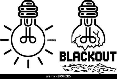 Glowing and broken down light bulbs icons set. Vector on transparent background Stock Vector