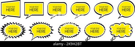 Set of cartoon bubbles speech with copy space for your text. Vector stickers on transparent background Stock Vector