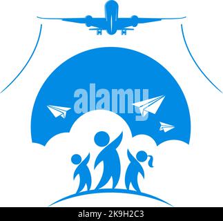 Children launch paper airplanes into flight, which turn into a take-off airliner. Abstract education concept. Vector on a transparent background. Stock Vector