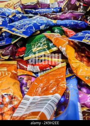 Kiel, Germany - 03. October 2022: Numerous Moserroth brand chocolate packages in a discount store for sale Stock Photo