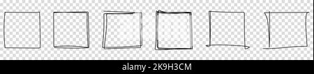Handdrawn square frame icons. Vector illustration isolated on transparent background Stock Vector