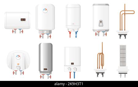 Set of modern boiler water heater with analog and digital controls vector illustration isolated on white background Stock Vector