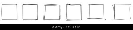 Set of hand drawn square frames. Vector illustration isolated on white background Stock Vector