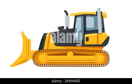 Yellow bulldozer heavy industrial machine vector illustration isolated on white background Stock Vector