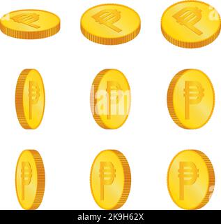 Peso. 3D isometric Physical coins. Currency. Golden coins with Peso ...