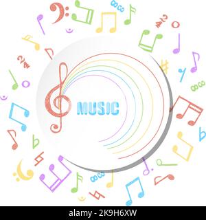 Colorful circle music background. Vector musical illustration with hand drawn notes Stock Vector