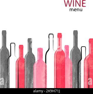 Abstract watercolor wine background with place for text. Vector illustration of wine bottles Stock Vector