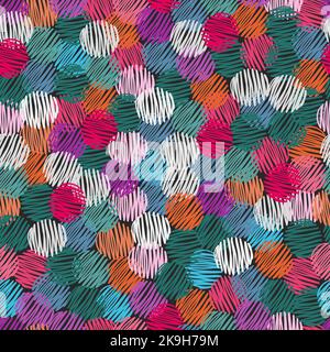 Colorful scribble circles seamless pattern. Abstract vector background Stock Vector