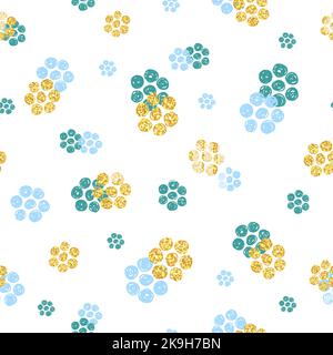 Abstract flowers seamless pattern. Vector floral background in blue and golden colors. Stock Vector